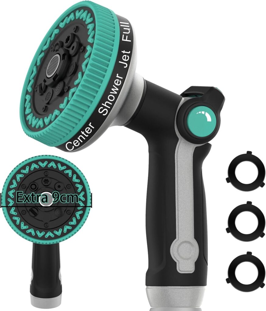 Garden Hose Nozzle | Heavy-Duty Metal Hose Sprayer Nozzle – 9cm/3.5″ Ultra-Wide Spray, 8 Adjustable Nozzle Modes, Water Hose Nozzles for Watering, Cleaning, Pets & Car Washing (New Upgraded)