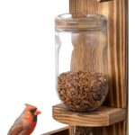 Navaris Bird Feeder with Glass Bottle – Hanging Glass Hummingbird Feeders for Outdoors – Sturdy Pine Wood & Removable Glass Bottle for Easy Refilling – Plastic-Free & Eco-Friendly