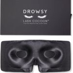 DROWSY Eyelash Protecting Silk Sleep Mask for Natural Lashes & Extensions. Deep Eye Cups, Zero Pressure, Total Blackout, Full Wraparound (Moonlight Shadow)
