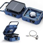 Upgraded WINKIZA 2 Burner Propane Camping Stove with Grill, Foldable Camp Stove with 16,000 BTU, Two Adjustable Burners with Piezo Ignition & Easy Carrying Handle, Portable Stove for Camping, BBQ