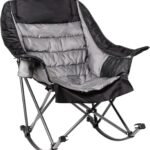Oversized Rocking Camping Chair for Adults – 400lbs Capacity Padded Camp Chair with Cup Holder, Portable Foldable Outdoor Rocker Chair for Camping, Backyard, Patio (Black & Gray)