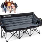 3 Person Camping Chairs Folding Double Camping Chair Portable Oversized Loveseat Padded Camp Chair Heavy Duty Camping Couch for Adults Outdoor Lawn with Two Cup Holders and Carry Bag