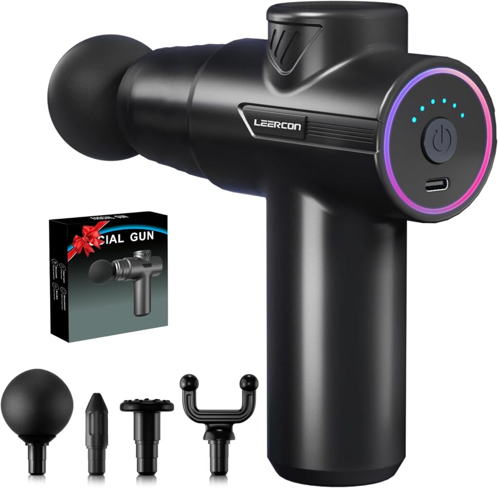 Mini Massage Gun,Portable Deep Tissue Muscle Fashion Back Massager, Handheld Percussion Massager for Pain Relief with 6 Intensities, 4 Heads, Gifts for Men and Women