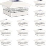 Solar Post Cap Lights Outdoor 12pack, Waterproof Fence Post Lights with 16 Ultra Bright LEDs Fit 4×4/5×5/6×6 Wood/Vinyl Posts, White Deck Post Lights with Warm/Cool White for Garden Patio Porch Yard