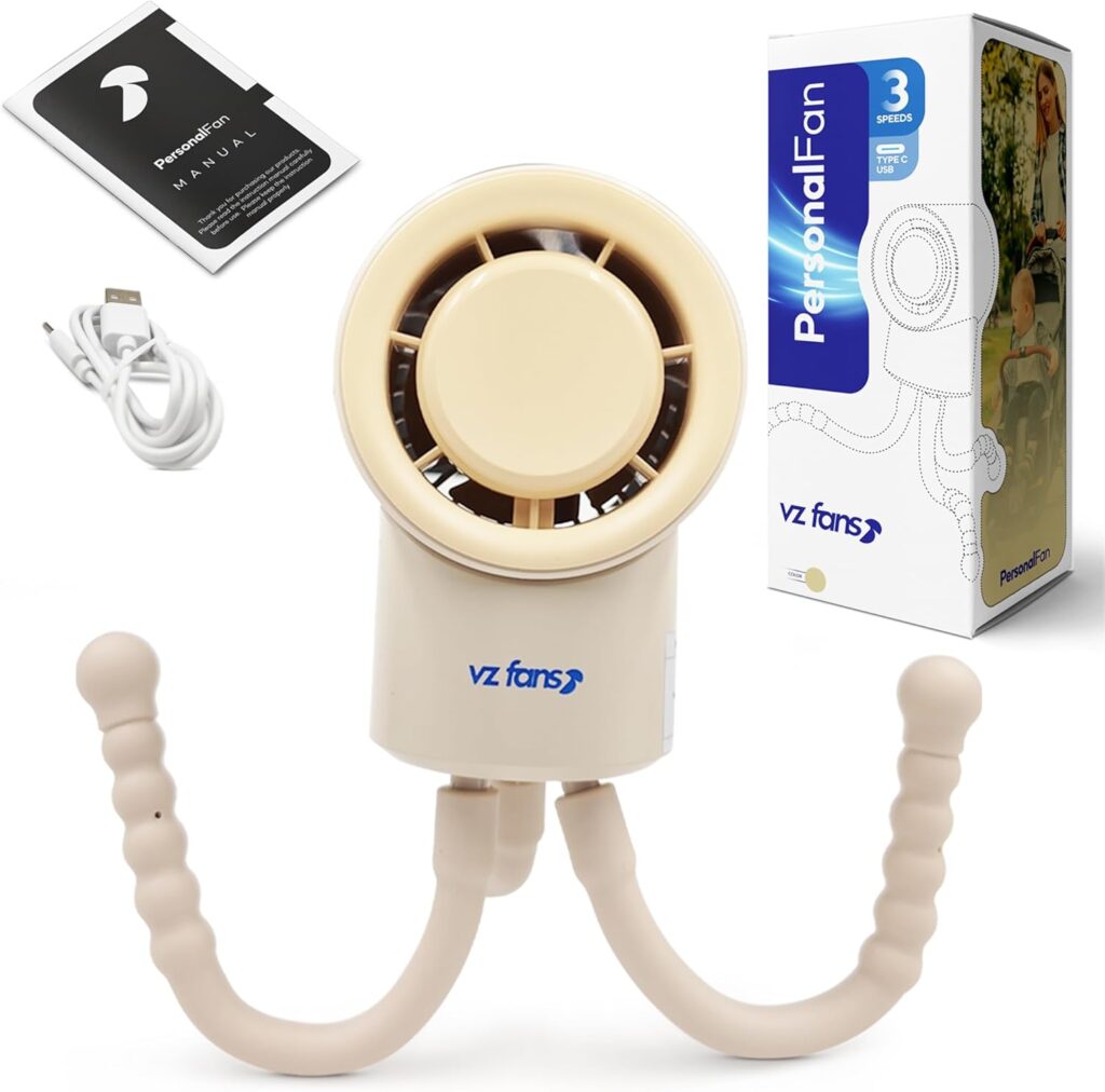 Baby Safe Portable Fan, Battery Operated Fan, Stroller Fan, Handheld Fan, Rechargeable USB-C, 3 Speeds, Mini Baby Fan – Personal Fan for Baby Travel Accessories. Flexible Tripod Cooling Fan
