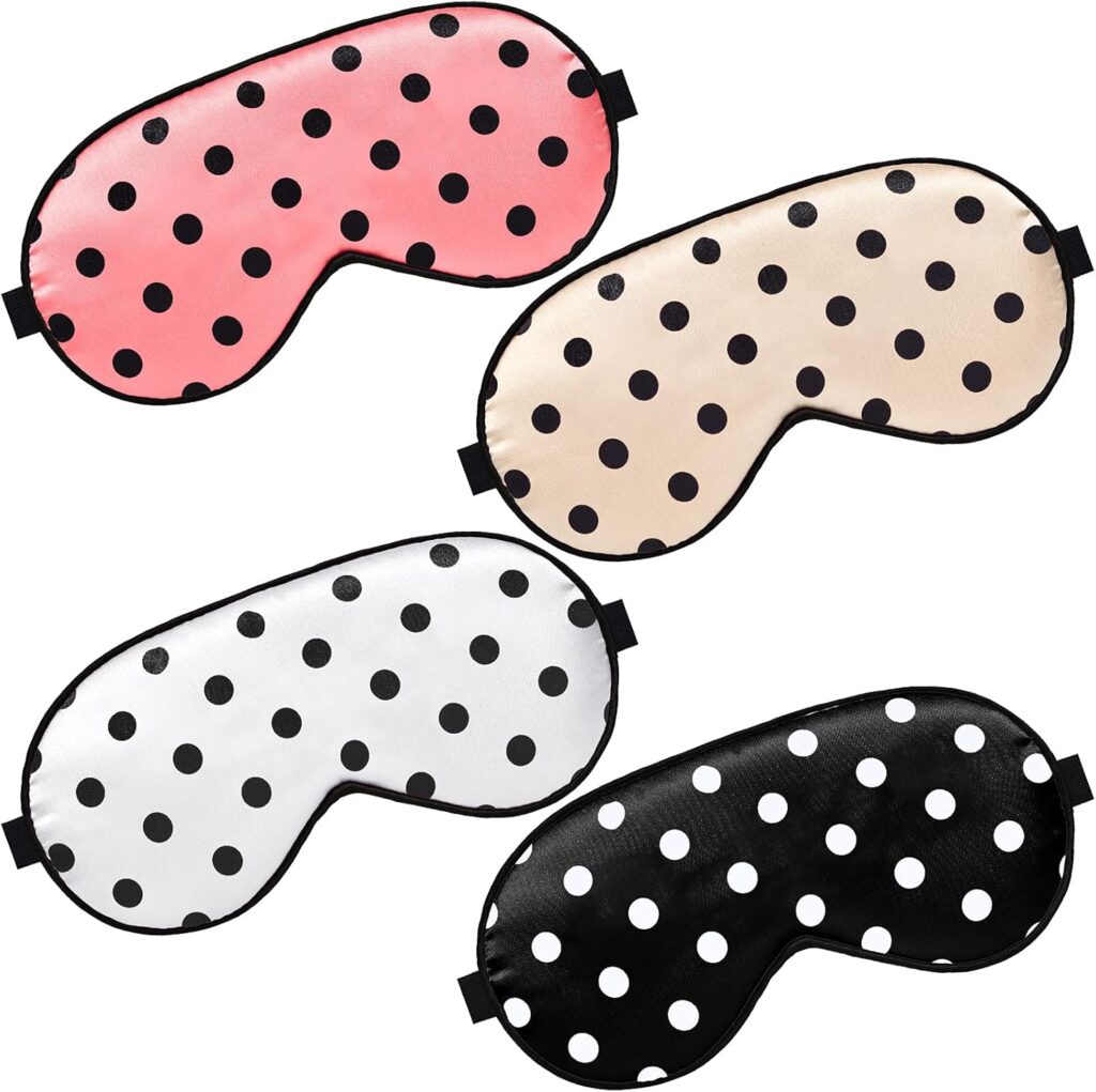 Geyoga 4 Pcs Silk Dot Sleep Eye Mask Dot Blindfold with Adjustable Strap Silk Soft Dot Eye Cover for Women Men Satin Night Blindfold Cover