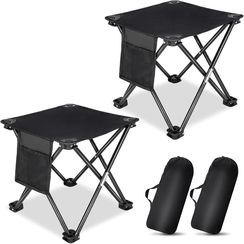 KABOER 2 Pack Folding Camping Stool Portable Outdoor Camping Chair for Fishing BBQ Hiking Gardening and Beach,Travel with Carry Bag(Black)