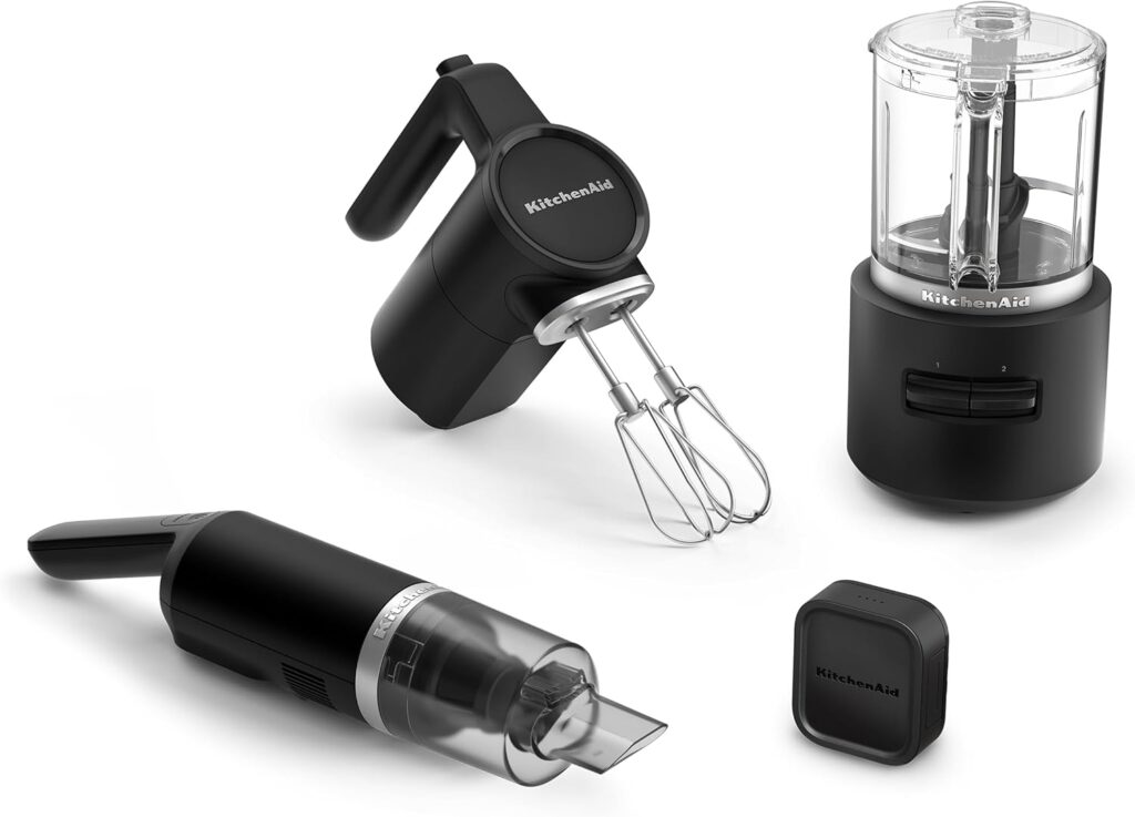KitchenAid Go™ Cordless Bundle with Hand Mixer, Food Chopper and Kitchen Vacuum – battery included, KBUR131, Black Matte