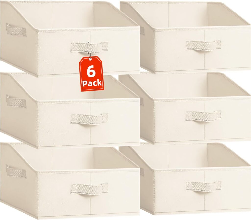 Criusia Closet Organizers Bins 6 Pack – Large Closet Shelf Organizer with Handles – Fabric Trapezoid Home Organization and Storage Baskets for Organizing Clothes Toy Blanket Towel Purse Hats