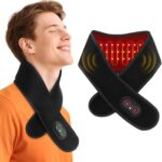 Cordless Neck Heating Pad for Pain, Neck Massager with 660nm 850nm Red Light, Heated Neck Wrap with 3000mAh Rechargeable, 3 Levels Heat & Massage, Black