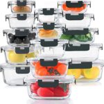KOMUEE 30 Pieces Glass Food Storage Containers Set, Glass Meal Prep Containers Set with Snap Locking Lids, Airtight lunch Containers for Microwave, Oven, Freezer & Dishwasher,Gray