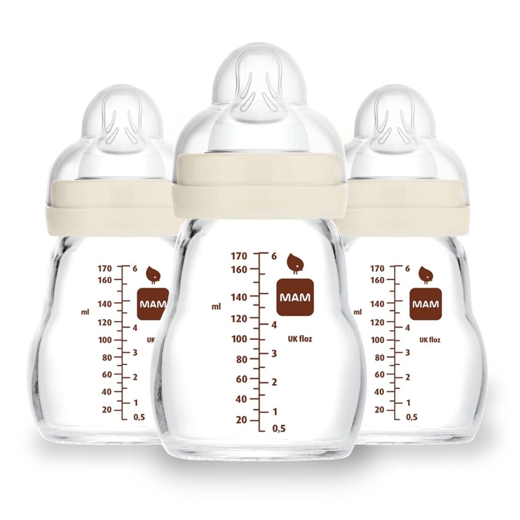 MAM Premium Glass Baby Bottles, Easy Switch Between Breast and Bottle, Feel Good Slow Flow, Newborn Essentials Must Have, 0+ Months, BPA Free, 6oz, Unisex, 3 Pack