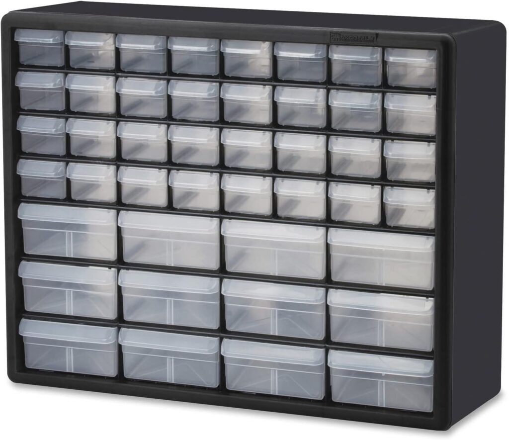 Akro-Mils 44-Drawer Plastic Drawer Storage Cabinet for Garage Organization, Bead Organizer, Building Bricks Storage, Teacher Toolbox, Makeup Organizer, 20″ W x 6″ D x 16″ H, 10144 Black