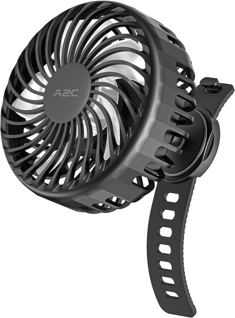 A2C Rechargeable Fan for Peloton Bike & Exercise Bike – 4000mAh Portable Fan with Adjustable Strap, 3 Speed Settings, 360° Rotation – Fits 0.5-1.5″ Handlebars for Treadmill, Stroller, Golf Cart, Gym