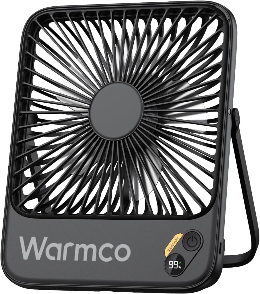 Warmco 10000mAh Portable Travel Fan 7-inch, [10-24H Runtime] Ultra-thin Digital Display Small Desk Battery Operated Fan for Camping, Office, Bedroom, Cruise Essentials 2025