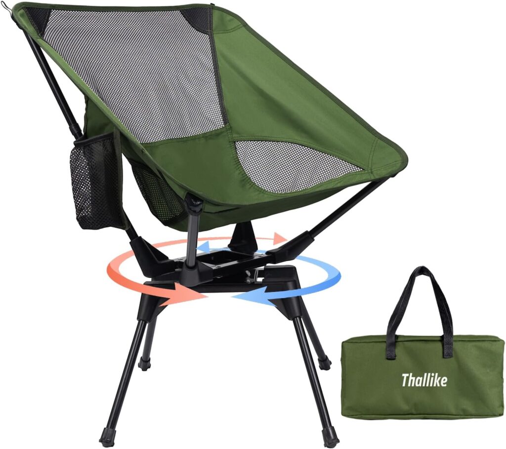 Upgraded 360° Swivel Camping Chair for Adults, Portable Folding Chair with Cup Holder, Lightweight Compact Backpack Outdoor Chair for Travel, Fishing, Hiking, and Beach