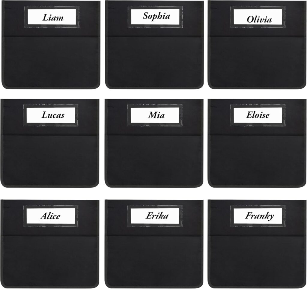 Chair Pockets for Classroom 15.6×16.8 Inch – 12 Pack Chairback Buddy Pocket Chart Seat Back Organizer Student Storage with Lable Slot for Classroom Kindergarten School Home (Black)