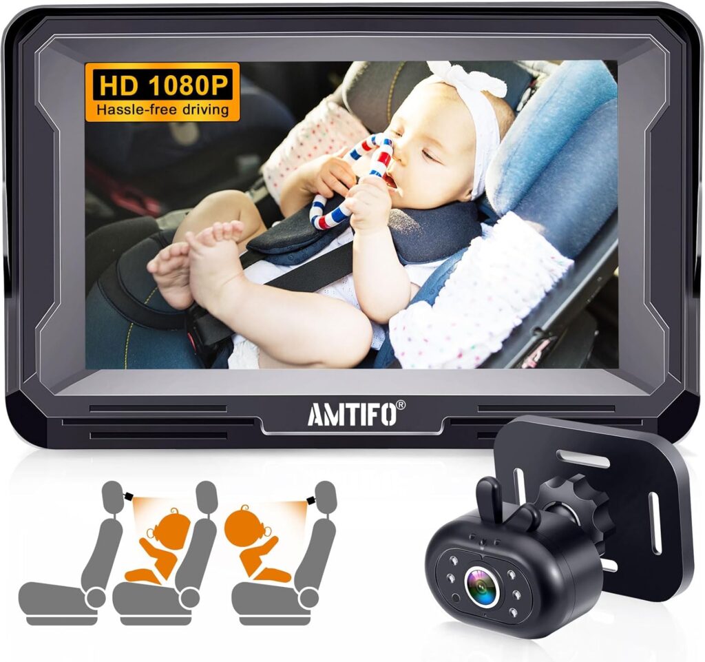 AMTIFO Baby Car Camera Easy Install: Clear Night Vision 2Mins Plug-Play Backseat Camera 360 Rotation Rear Facing Car Baby Monitor with Camera