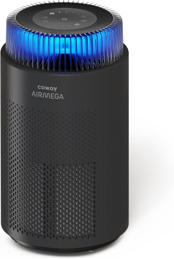 COWAY Air Purifiers for Bedroom Home up to 810 ft², True HEPA Filter for Smoke, Allergies, Pet Dander, Odor, AQI Monitor, Auto&Sleep Mode, Timer, Filter Indicator, Night Light, 3yr Warranty, 100 Black