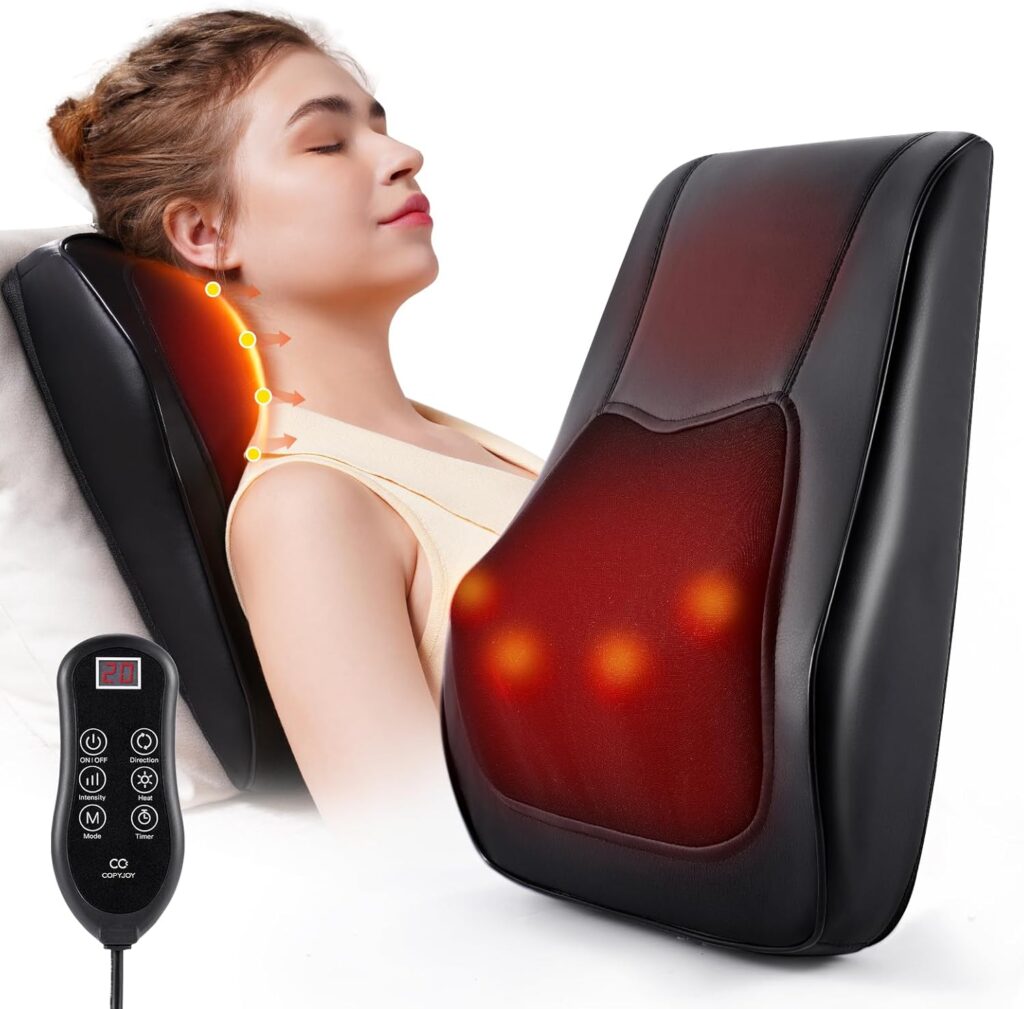 Back Massager with Heat, Neck Massager for Pain Relief Deep Tissue 3D Shiatsu Kneading Electric Massage Pillow for Whole Body Relaxation, Home, Car, Office Use, for Mom, Dad, Women, Men