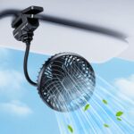 Car Clip on Fan, Long Hose 5V USB 2000mAh Rechargeable USB/Battery Powered Small Fan for Seat Headrest/Visor, Portable Adjustable Car Seat Fans for Baby Dog Kids Rear Facing, Sedan Suv Rv Truck
