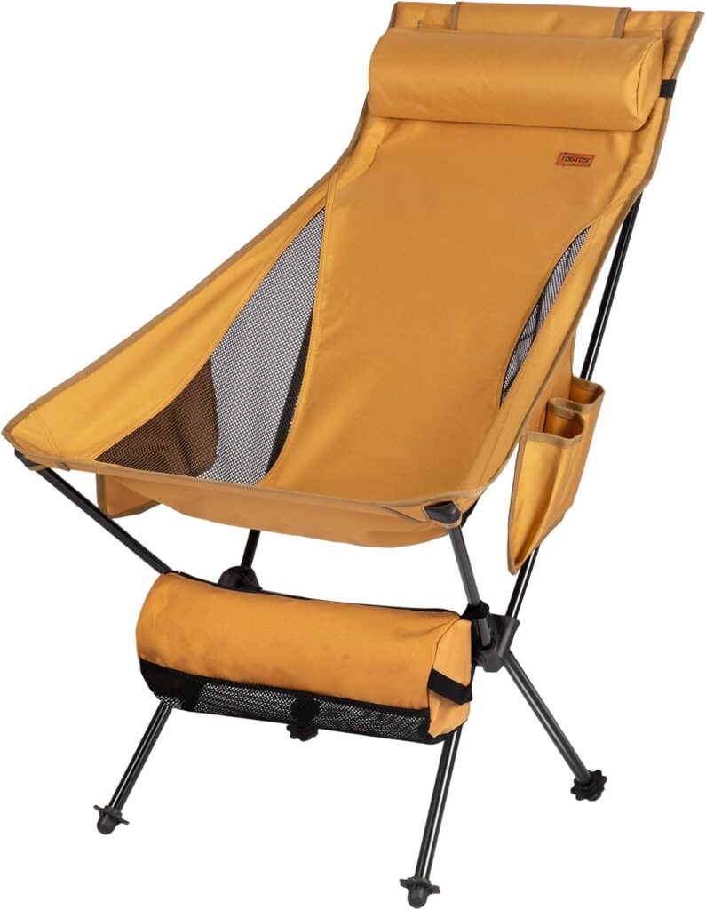 TOBTOS High Back Camping Chair, Lightweight Folding Chair with Head Support, Compact Chair with Carry Bag for Outdoor Camp, Hiking, Backpacking (Yellow)
