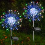 Solar Garden Lights Outdoor, 2 Pack 120 LED Twinkling Firework Lights Decorative with 2 Modes, Outdoor Waterproof Solar Starburst Light for Outside Yard Pathway Garden Decor, Multicolor