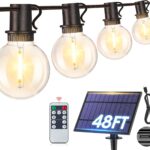 Mlambert 48FT Solar String Lights with 15 Sockets 2700K G40 Bulbs, 1-Pack, Black Cord
