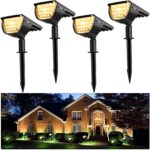 JIOR Solar Landscape SpotLights Outdoor 32 LED IP65 Waterproof Solar Powered Wall Lights 2-in-1 Adjustable Wireless Lights for Garden Yard Driveway Walkway Pool Patio 4 Pack (Warm White)