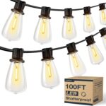 addlon 100FT(50FT*2) LED Outdoor String Lights Waterproof Patio Lights with Shatterproof ST38 Replaceable Bulbs, Dimmable Outside Hanging Light Connectable for Porch, Backyard, 2200K