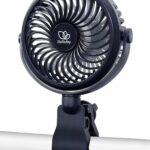 liuliuby Baby Stroller Fan with Clip | Clip On Fan for Baby Car Seat | Portable & Rechargeable with Durable Clamp | Stroller Accessories | Small Cooling USB Chargeable Battery (Jet Black)
