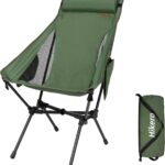 Portable High Back Camping Chair, Support Heavy Duty 440 lbs, Lightweight Folding Chair with Adjustable Pillow for Hiking, Beach, Backpacking