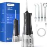 Operan Water Flosser for Teeth, 300ML Portable Dental Flosser with 4 Modes & 4 Nozzles, IPX7 Waterproof Rechargeable Oral Irrigator, Long Battery for Home, Braces Flossers, and Travel-Black+1Pack