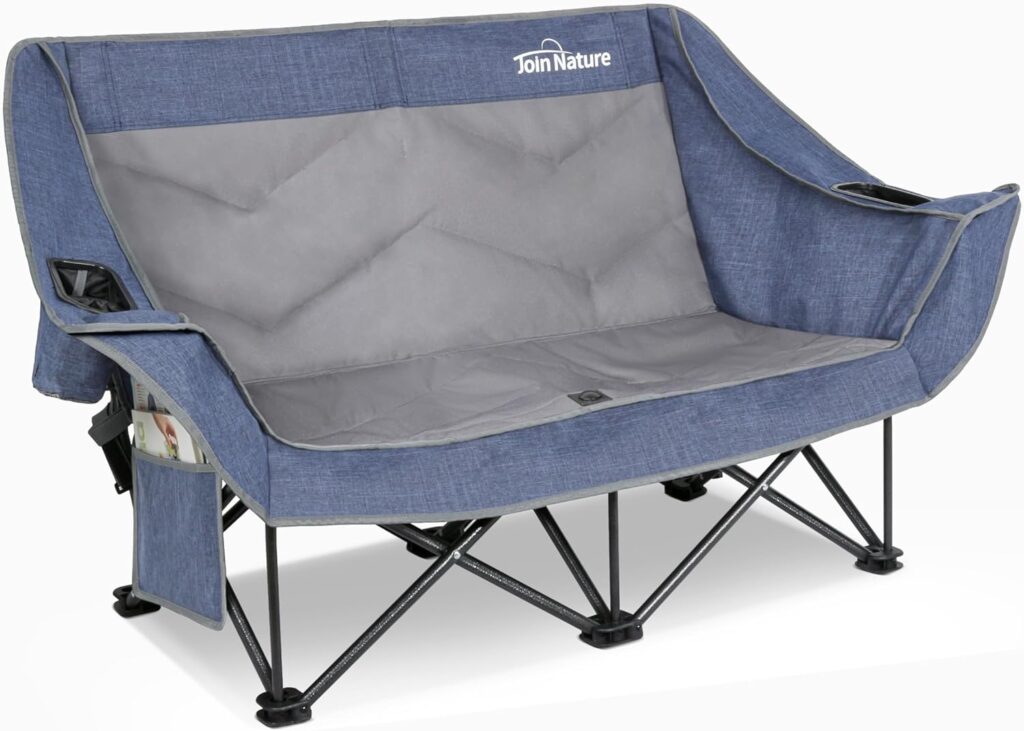 700lbs Capacity Double Camping Chair for 2 Adults – Low-Profile Outdoor Loveseat with XL Cup Holders & Storage Pockets, Heavy Duty Folding Couch for Camping, Lawn, Backyard (Navy Blue)