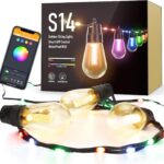 Smart Outdoor Patio Lights – 46ft Smart S14 Independence Day String Lights, Waterproof Shatterproof Bluetooth APP Remote Control Dimmable for Balcony, Backyard, Party, Holiday (RGB & Warm White)