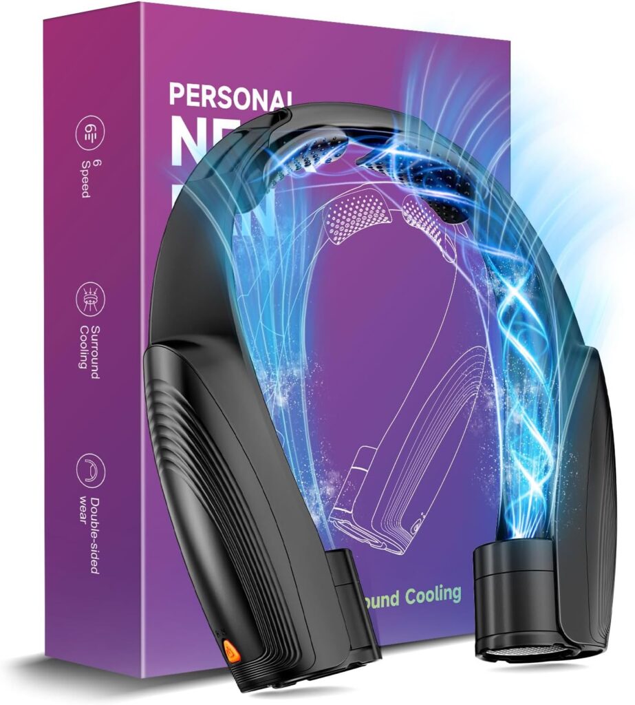 Portable Neck Fan with 6 Powerful Speeds, 8000mAh Battery Operated USB-C Rechargeable Fan, Hands-Free 360° Cooling Neck Fan,Twistable,Low-Noise Personal Fan Gift for Women Men (Black)