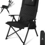 Reclining Camping Chair, Heavy Duty Folding Chairs with 4-Stage Adjustable High Back for Adults, Compact Foldable Outdoor Patio Reclining Chair with Storage Bag (Black, 1 Pack)