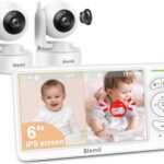Blemil 6″ Baby Monitor with 2 Cameras 4000mAh Battery Upgrade Split Screen Video Baby Monitor No WiFi Remote Pan-Tilt-Zoom Auto-Night Vision 150 Languages ECO Mode 2-Way Talk 1000FT (Ideal Condition)