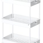 Ronlap 3 Tier Slim Rolling Storage Cart with Wheels Plastic Utility Cart Organizer for Snack Craft Art Postpartum Baby Diaper Nail Makeup in Bathroom Laundry Room Kitchen Bedside Narrow Space, White