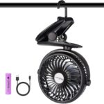 Battery Operated Stroller Fan, Portable Clip on Mini Desk Fan with 2600mAh Rechargeable Battery, USB Powered Clip Fan for Baby Stroller Office Outdoor Travel