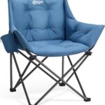 Portal Oversized Padded Camping Chair – Heavy Duty Folding Chair with Cup Holder & Side Pocket, Supports 330 lbs, for Camping, Lawn, Sports, Blue