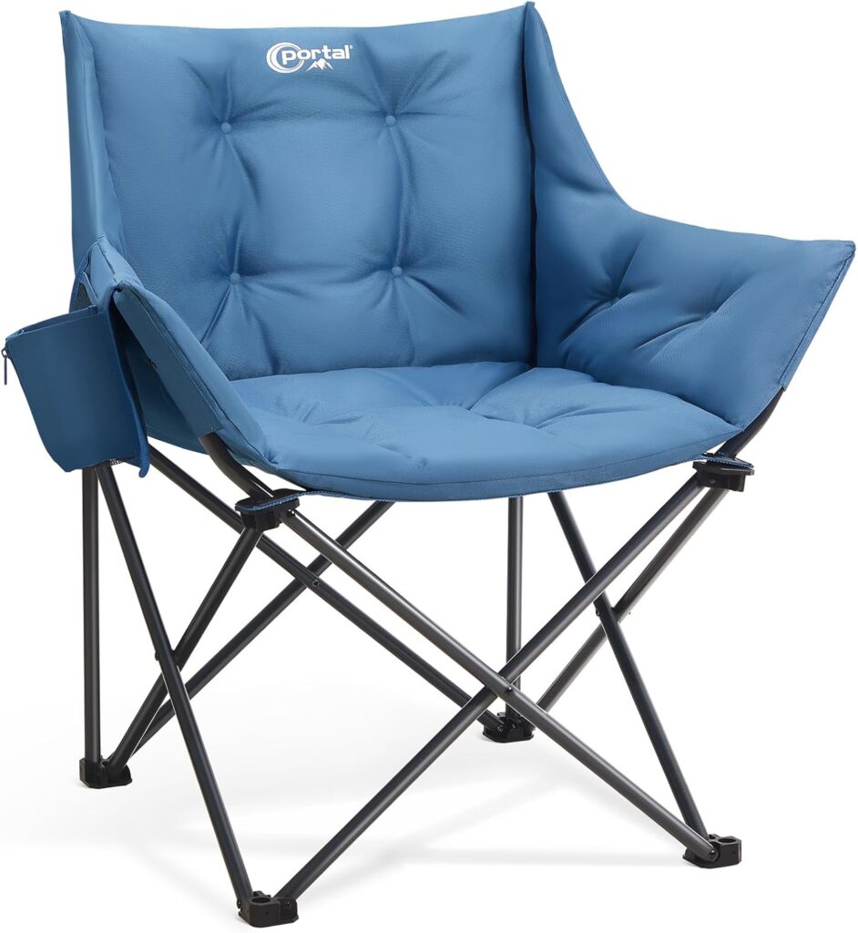 Portal Oversized Padded Camping Chair – Heavy Duty Folding Chair with Cup Holder & Side Pocket, Supports 330 lbs, for Camping, Lawn, Sports, Blue