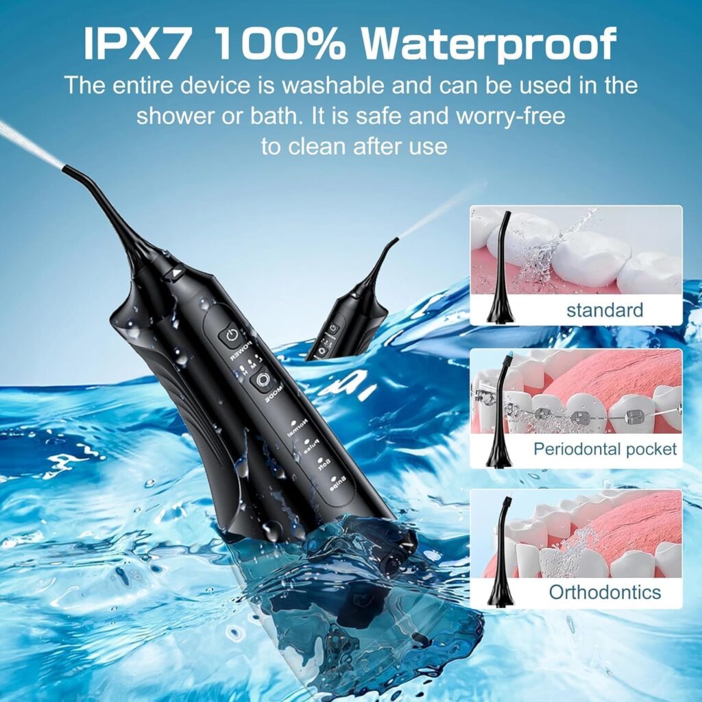 ZEXIS ZX-300 Water Dental Flosser Irrigator for Dental & Oral Care with 6 Tips 4 Modes 310mL Large Capacity IPX7 Waterproof Rechargeable and Portable Cordless Deep Clean Teeth Pick for Travel