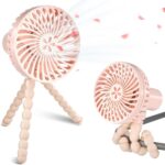 Stroller Fan with 3 Speeds USB Battery Powered Safe Stroller Cooling Fan Tripod Clip Mini Rechargeable Handheld Fans for Travel Treadmill Small Crib Fans,Pink