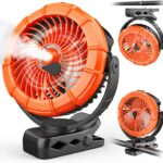 Ausic Portable Misting Clip on Fan, Golf Cart Fans, Max 45H Runtime, 100ml Camping Stroller Fan with LED, 360° Rotate Cooling Spray, Outdoor Rechargeable Battery Fans for Travel/Home/Beach