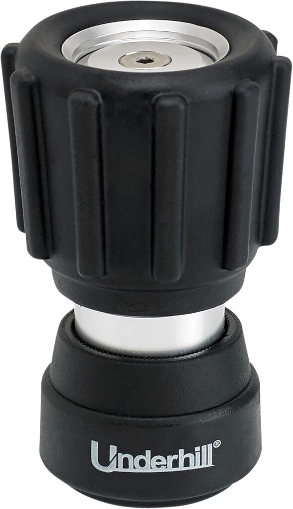 Underhill Magnum-Mini Garden Water Hose Nozzle, Sprayer, 3/4-Inch Thread Inlet, Jet Attachment, Heavy-Duty Metal and Rubber, Adjustable, NG350