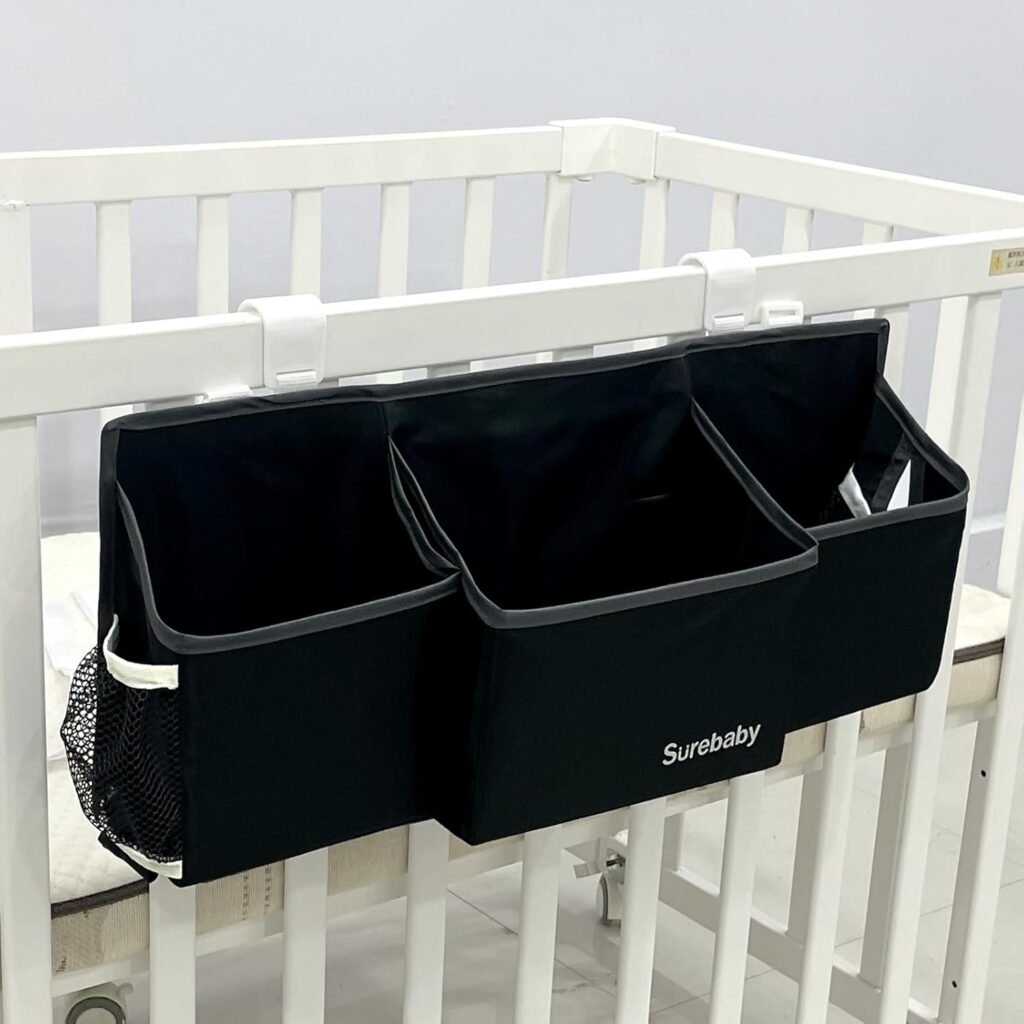 Hanging Baby Diaper Caddy, Single Sheet Dispensing Caddy Organizer Holder For Baby Crib, Nursery Organization Diaper Stacker Storage – Black
