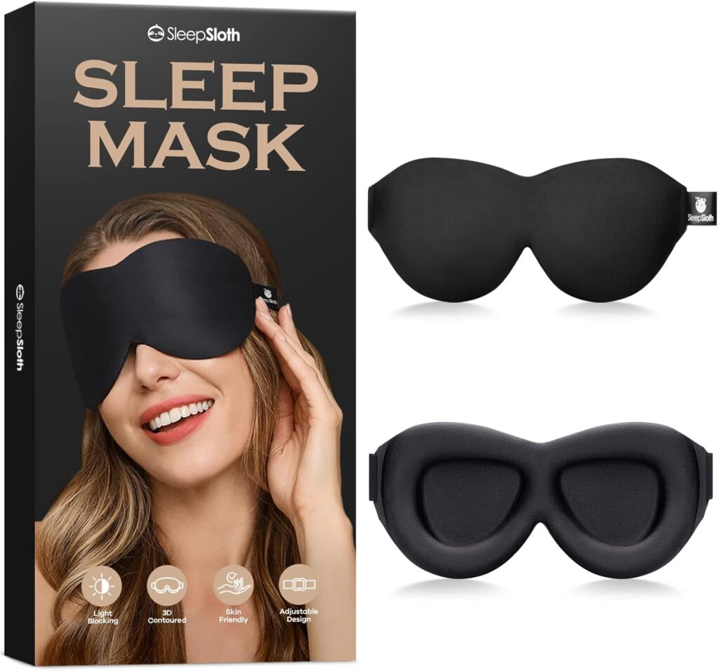Sleep Eye Mask for Men Women, 3D Contoured 100% Blackout Eye Mask for Sleeping with Adjustable Strap, Soft and Comfortable Night Blindfold, Shade Cover for Travel Shift Work Nap, Black