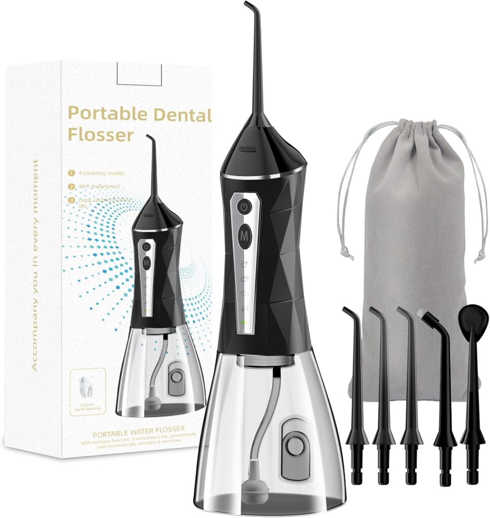 Water Flosser, 4 Modes, Portable 320ml Large Tank Water Flosser Oral Cleaner IPX7 Waterproof Cleaning Flosser for Home Travel 1（Black） (Black)