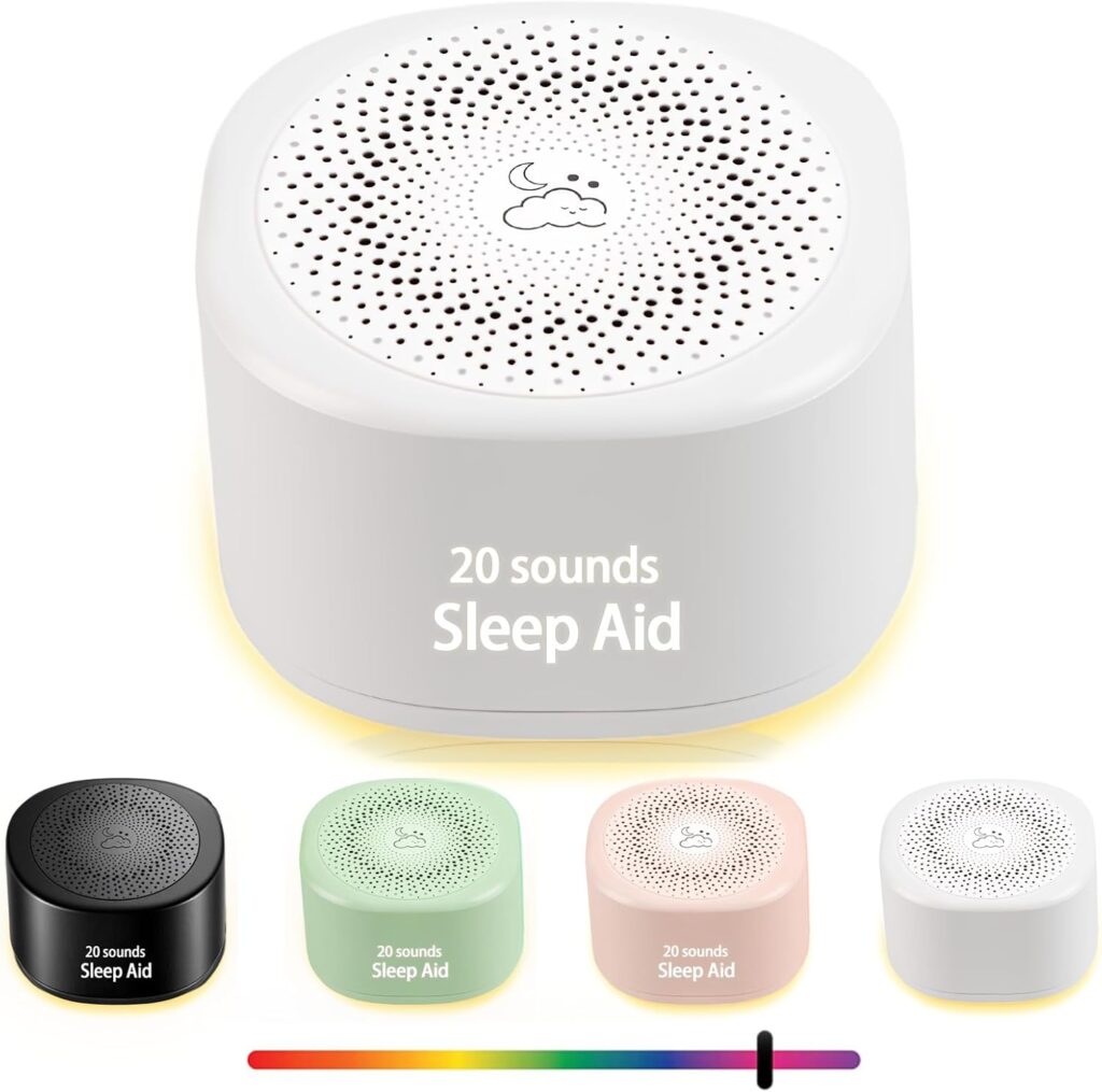 Travel White Noise Sound Machine 20 Sounds, Portable Sound Machine for Adults Sleep, Mini Sleep Aid with Adjustable Volume, 3 Timers, Colorful Night Light, Rechargeable for Baby, Home, Registry Gift